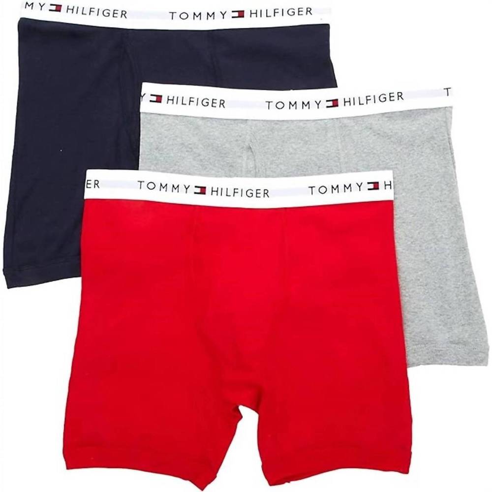 NEW TOMMY HILFIGER men's 3-pack cotton classic boxer brief in navy/red/grey